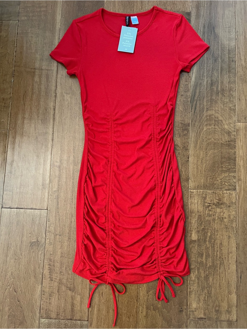 NWT H&M Divided Red Ruched Bodycon Dress - Size M